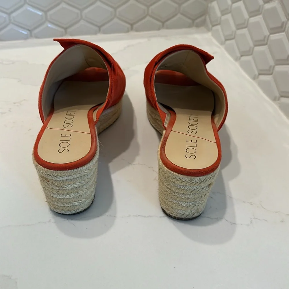 Sole Society Carima Orange Suede Wedge Espadrilles with Bow Detail Size 8 1/2